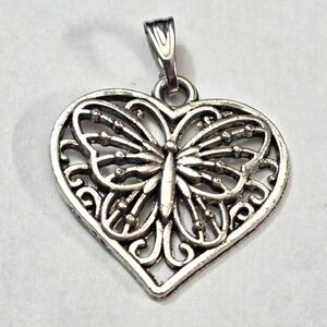 Vintage SilverTone Filigree Heart Butterfly Pendant‎ Charm for Necklace Bracelet
